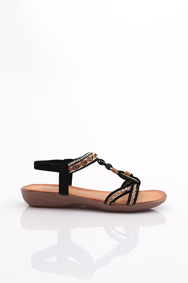 Women's Flat Sole Braided Detailed Sandals Black 31512328