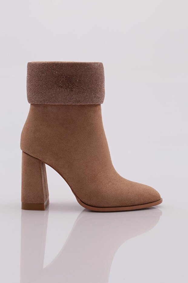 Nude Suede Women's Heeled Boots - 1014233210