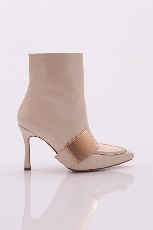 Patent Leather Wrinkled Skin Women's Heeled Boots - 4866535