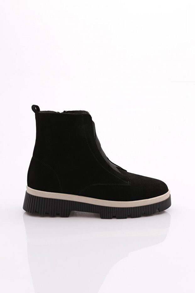 Women's Rubber Detailed Ankle Boots Black Suede Genuine Leather 48633217