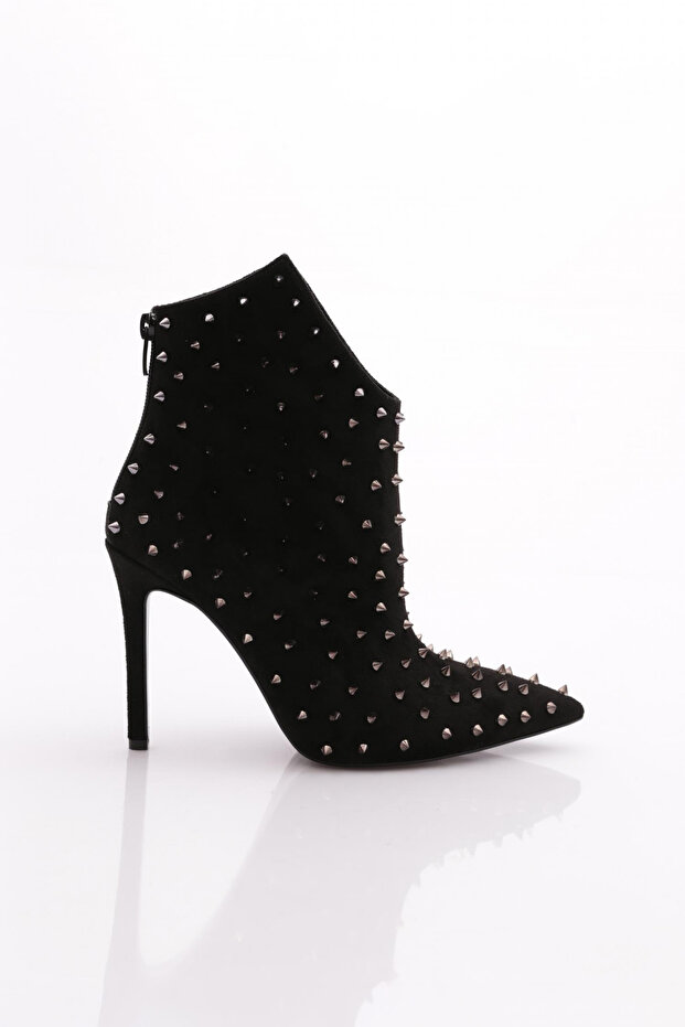 Black Suede Women's Heeled Boots - 22463236
