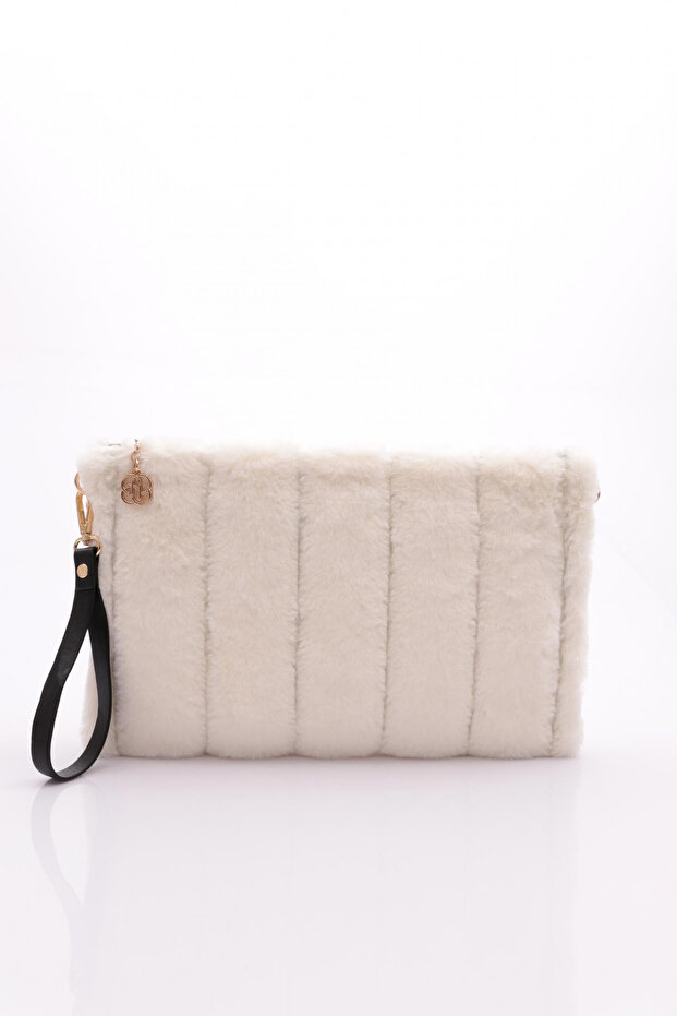 Women's Striped Furry Clutch Bag White 52233448