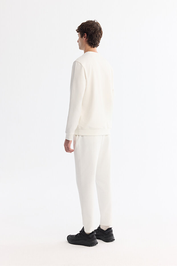 Erkek Ekru Bisiklet Yaka Kolay Ütülenir Pamuklu Regular Fit Sweatshirt A42Y1270 - 4