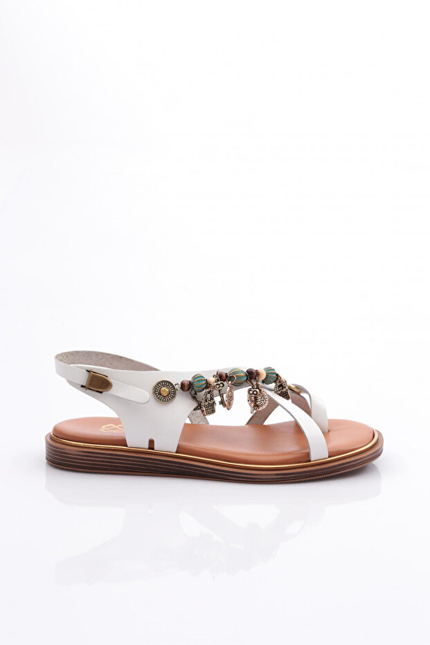 Women's Sandals with Bead Detail on the Sides White 4163289