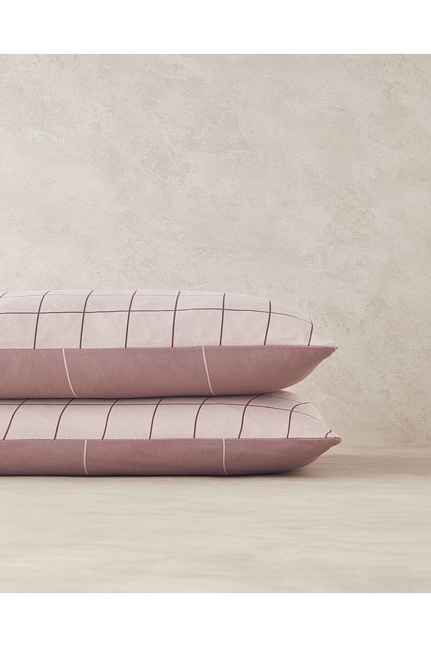 Plain Check Kolay Ütülenir 2'li Yastık Kılıfı 50x70 cm Açık Mürdüm - 4