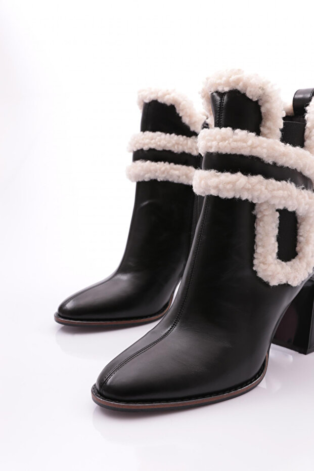 Kadın Üstü Kürklü Topuklu Bot Siyah 91763236 - 4