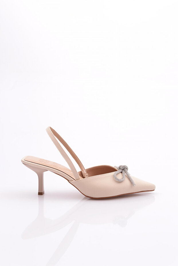 Women's Ribbon Patterned Heeled Shoes Beige Nubuck 410973378