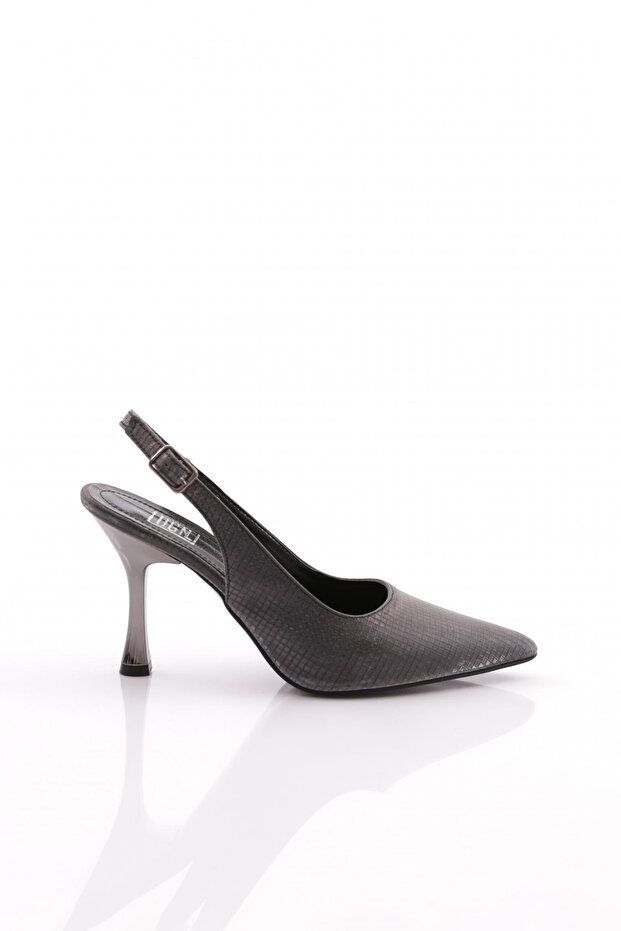 Women's Pointed Toe Open Back Heeled Shoes Platinum Crocodile 21213534