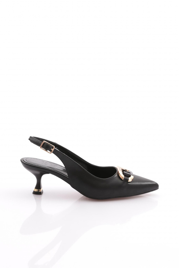 Women's Metal Buckle Heeled Shoes Black 353263539
