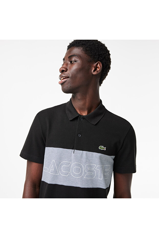 Erkek Regular Fit Renk Bloklu Siyah Polo - 2