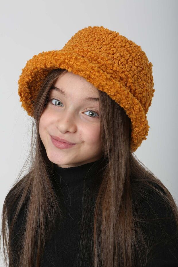 Çocuk Kıvırcık Peluş Bucket Şapka RKŞ-Ç-10 Hardal - 2