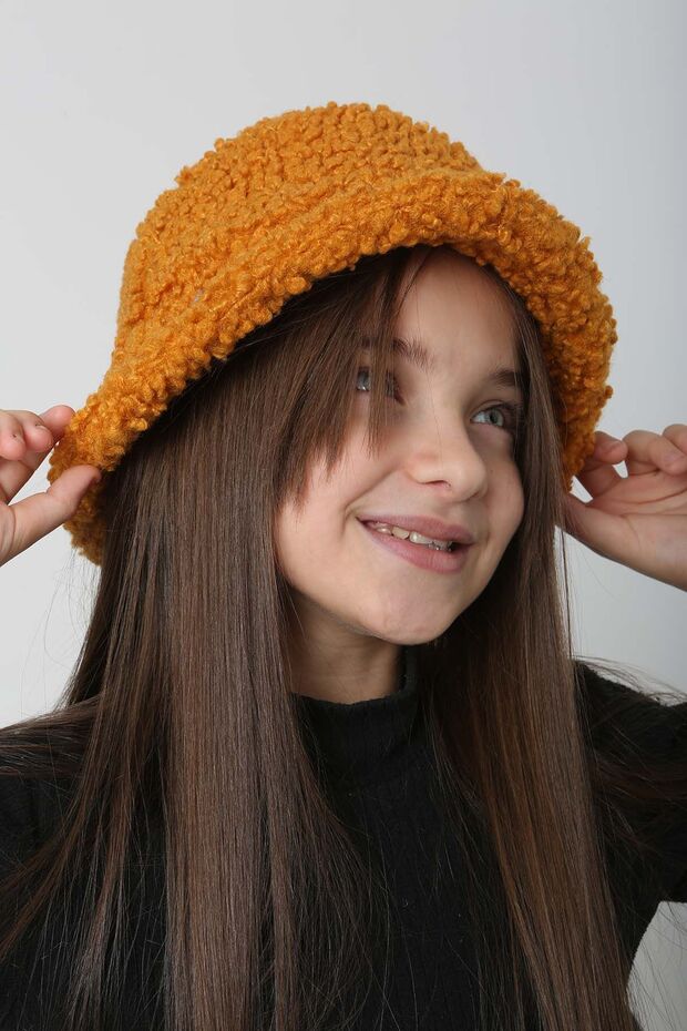 Çocuk Kıvırcık Peluş Bucket Şapka RKŞ-Ç-10 Hardal - 5