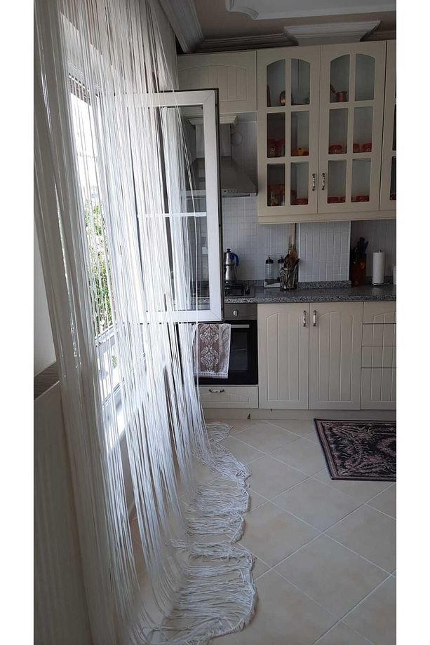 İP MODEL BEYAZ RENK İP PERDE 180 Cm En 280 cm Boy  2 mm şeritler halinde hazır ip perde - 6