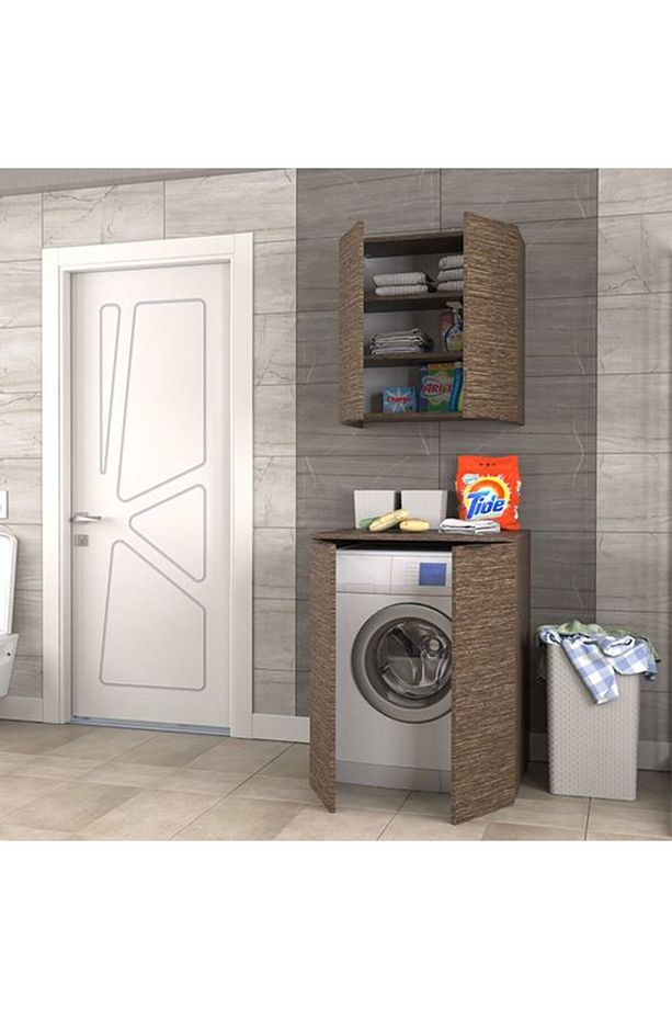 Fix Arya Ve Loft Uyumlu Çamaşır Makinesi Dolabı Renk Aybe Kahve - 3