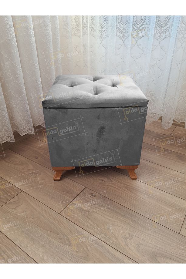 Lüks Sandıklı Tabure Puf 45 x 45 cm Ceviz Ayak - 1