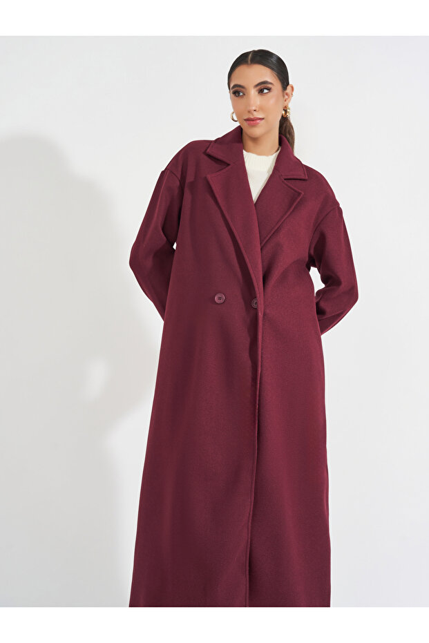 Regular Fit Maxi Length Wool Like Buttoned Coat - 3