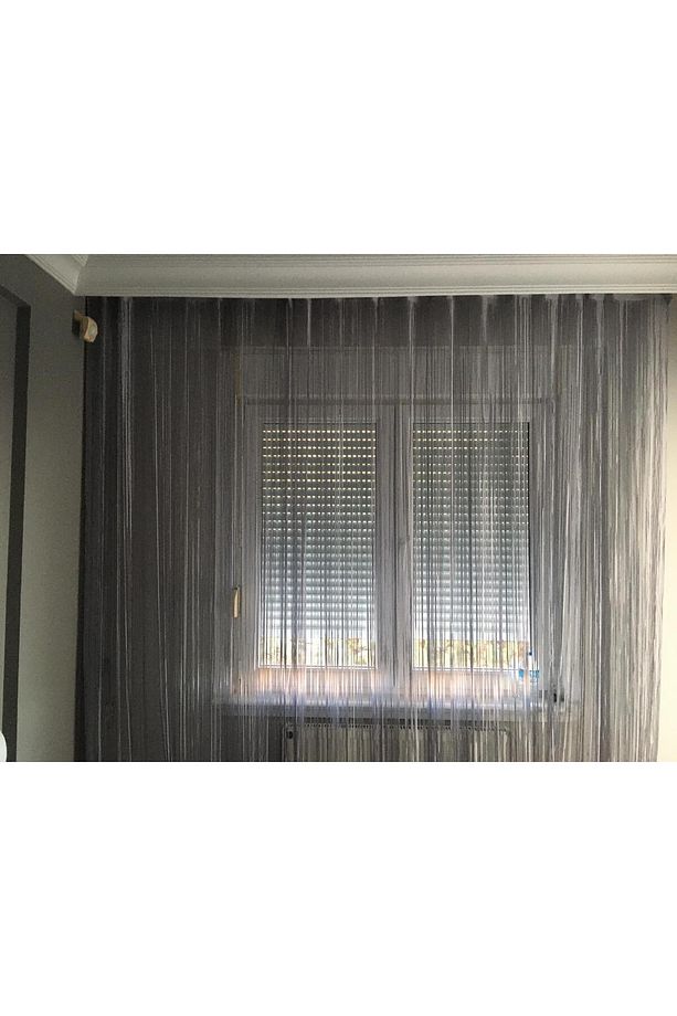 İP MODEL GRİ ÇİFT RENK İP PERDE 180 Cm En 280 cm Boy  2 mm şeritler halinde hazır ip perde - 1