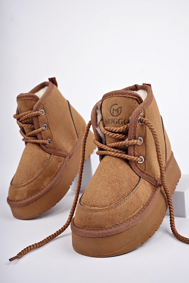 Puffy Guaranteed Thick Sole Furry Inside Lace up Codzienne mini półbuty dziecięce - 1