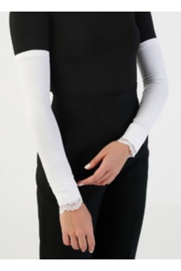 أكمام من القطن الممشط من الدانتيل الأبيض - 2