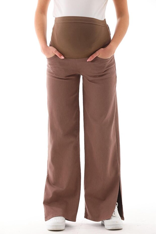 Hamile Esnek Karın Bantlı Beli Ayarlanabilir Boru Paça Yırtmaçlı Kot Pantolon - 2