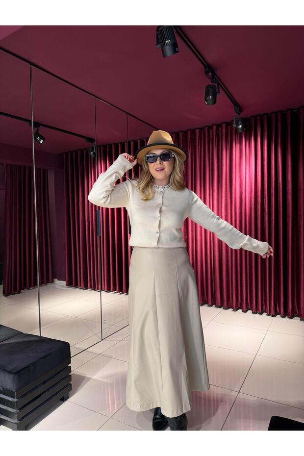 Fusta Piele Bej - Model 3141, Curea - 4