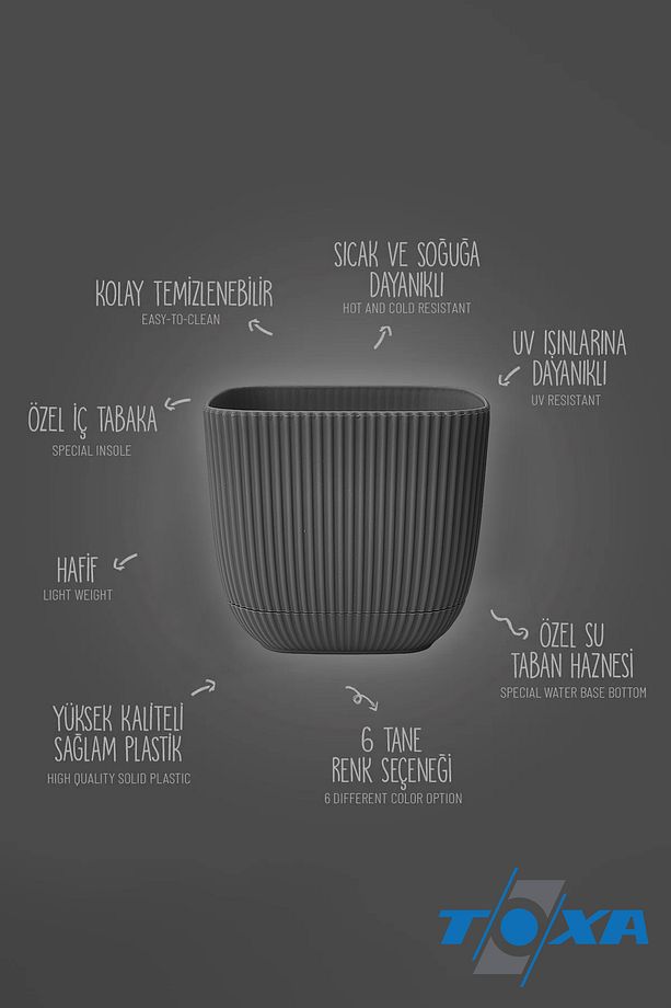 4 Adet 0.67 Litre Kahve Mercan Kare Saksı Küçük Boy Kaktüs Sukulent Saksısı Tabaklı Plastik Saksı - 7
