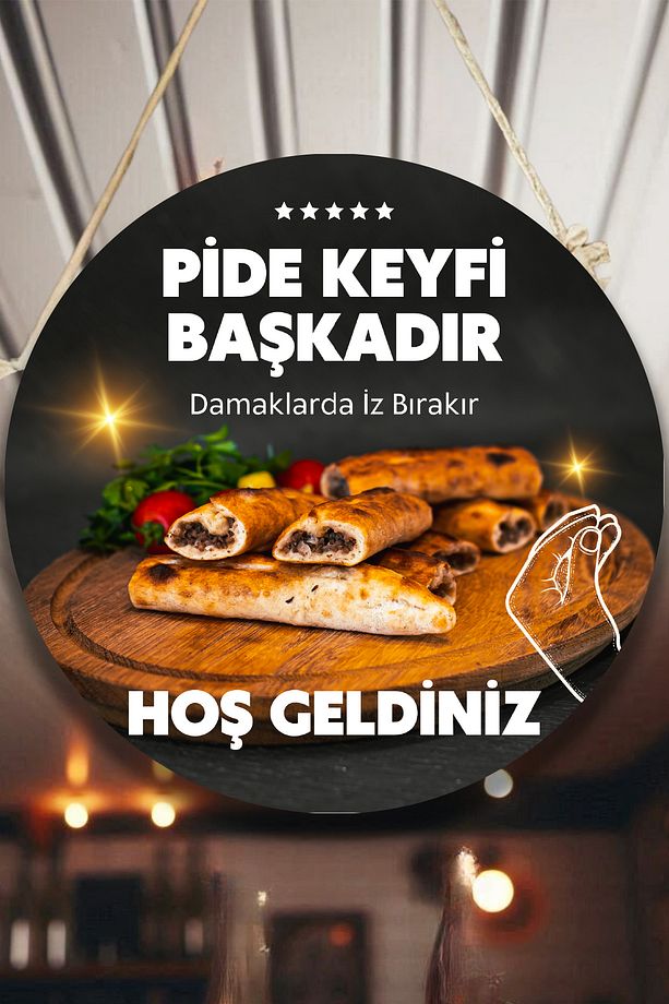 Pide Salonu için Çift Taraflı Hoş Geldiniz Karşılama Tabelası, Pide Dükkan Kapı Duvar Tablo Pano Süs - 1