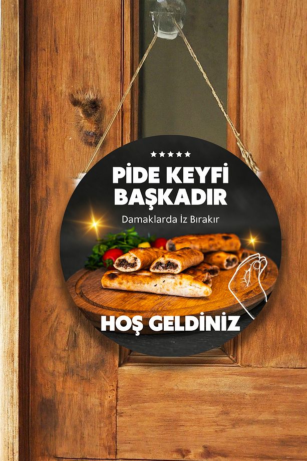 Pide Salonu için Çift Taraflı Hoş Geldiniz Karşılama Tabelası, Pide Dükkan Kapı Duvar Tablo Pano Süs - 6
