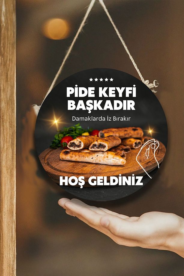 Pide Salonu için Çift Taraflı Hoş Geldiniz Karşılama Tabelası, Pide Dükkan Kapı Duvar Tablo Pano Süs - 4