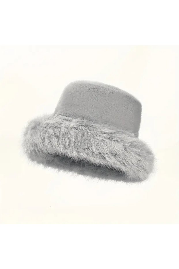 Gray Faux Fur Plush Heart Women's Hat