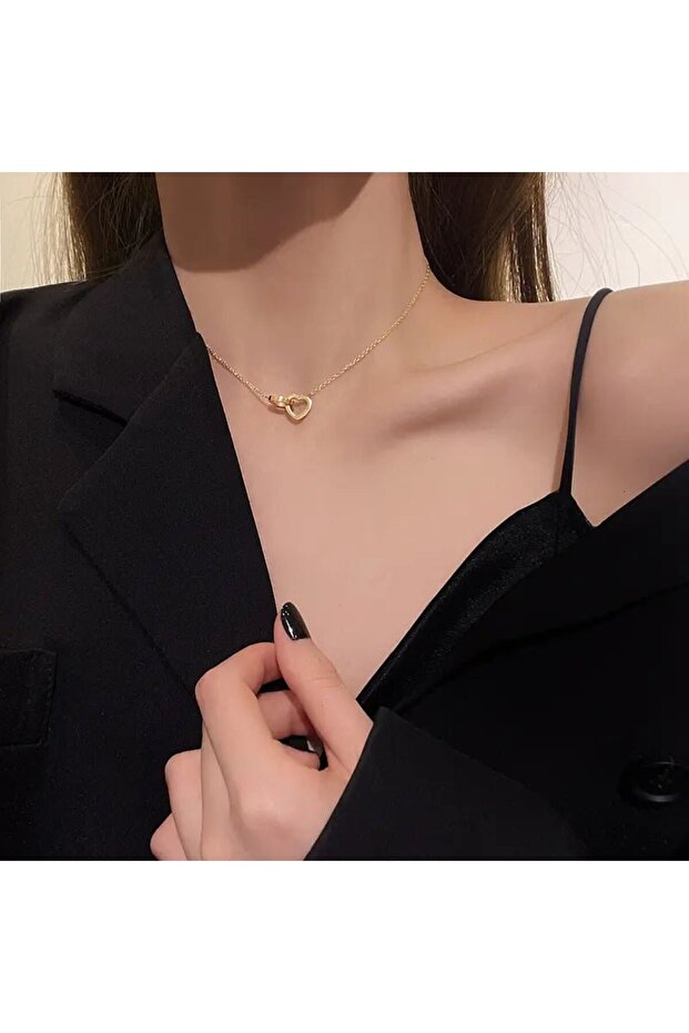 Kadın Paslanmaz Çelik İç İçe Çift Kalp Kolye - 2