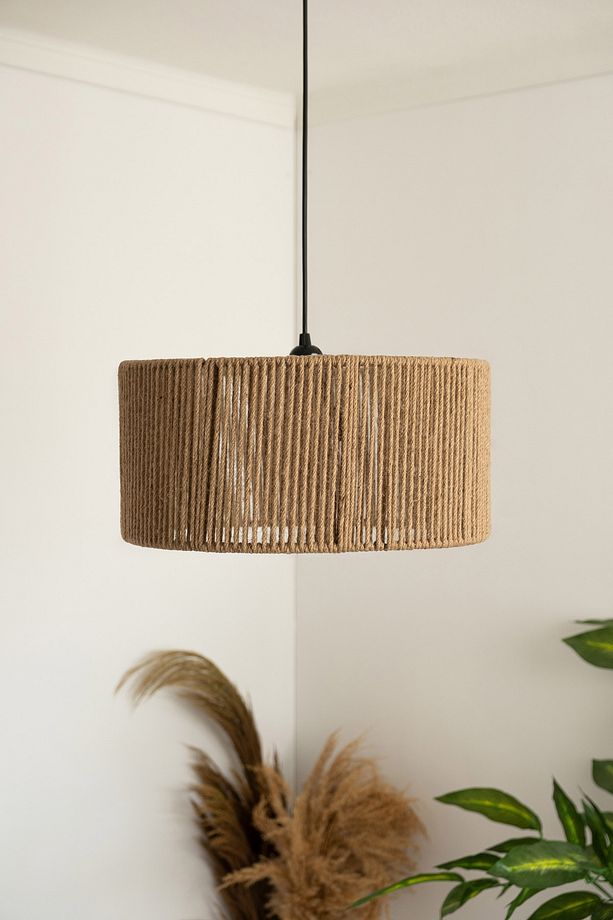 Bohem Avize Rustik Rattan Avize Hasır Avize Jüt Avize El İşçiliği Doğal Silindir Boho Chandelier - 1