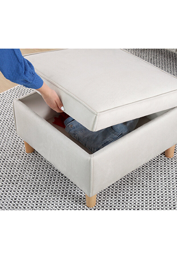 Roscen Sandıklı Puf - Krem - 5