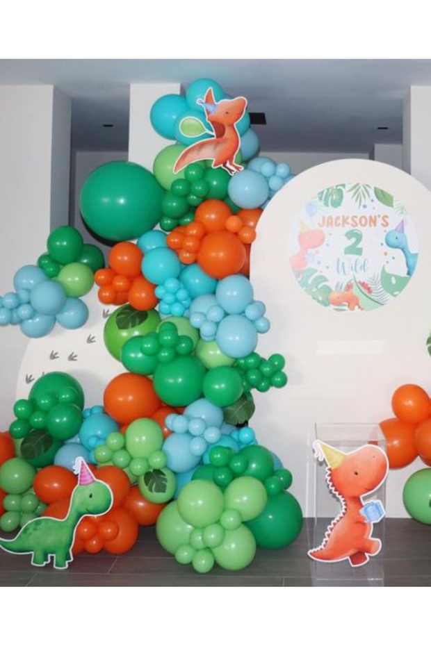 Dinosaur Concept Blue Green Balloon Chain Set Including 103 Jumbo Balloons
