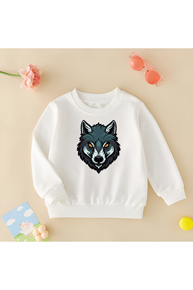 سويت شيرت أبيض للجنسين من Gray Wolf للفتيات والأولاد
