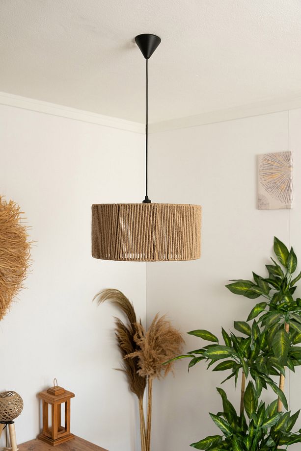 Bohem Avize Rustik Rattan Avize Hasır Avize Jüt Avize El İşçiliği Doğal Silindir Boho Chandelier - 2