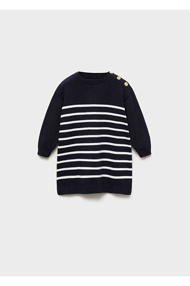 Çizgili Triko Elbise - 3