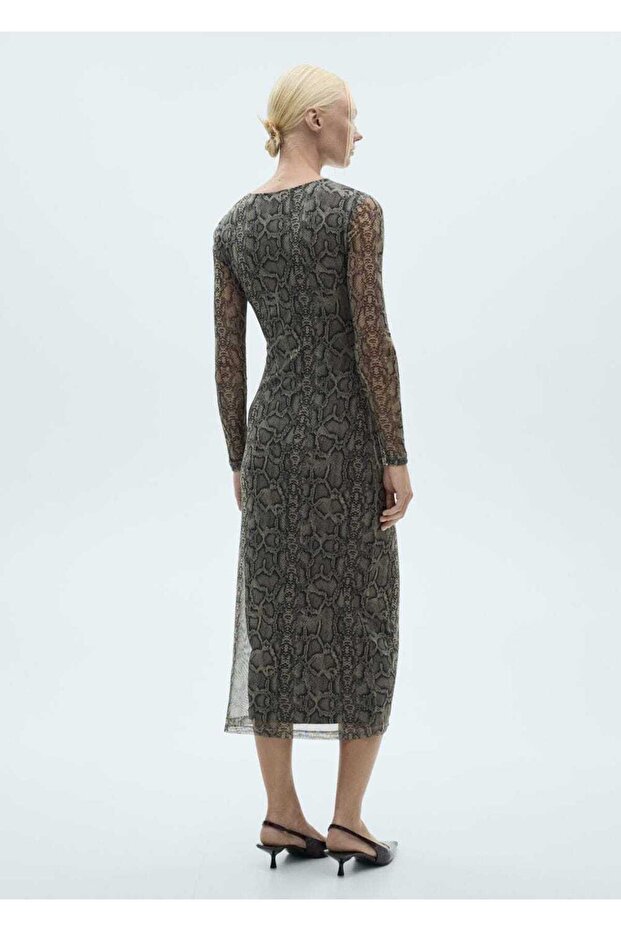 Yılan desenli tül elbise - 4