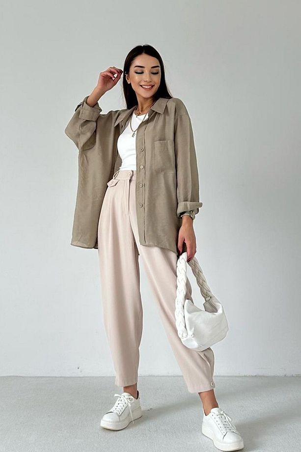 Kadın Oversize Marc Premium Tek Cepli Salaş Gömlek - 4