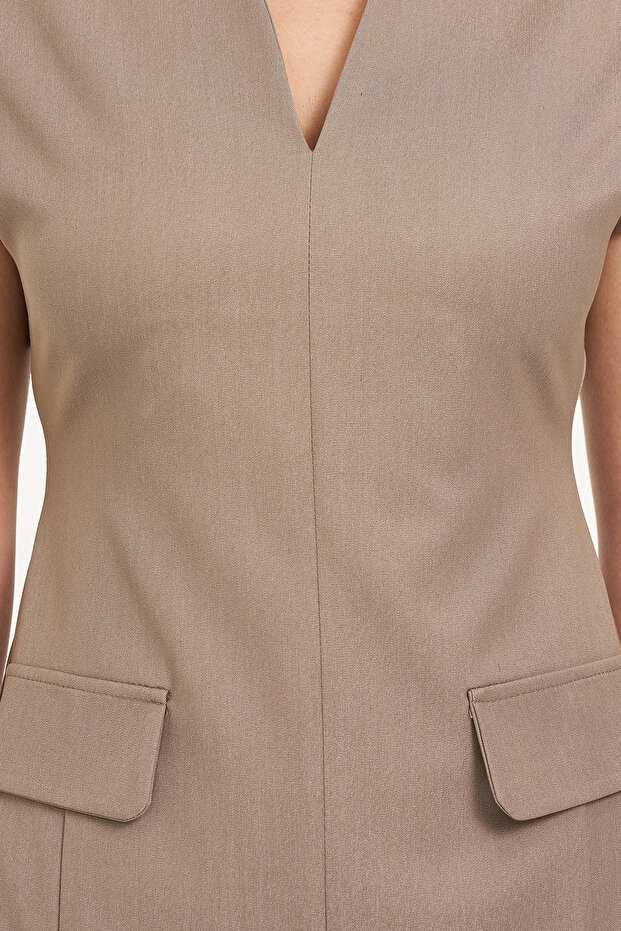 V Yaka Vatkalı Elbise - 6