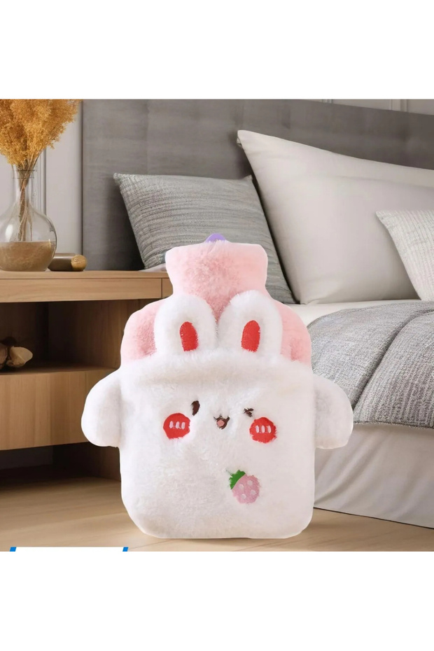 Tavşan Figürlü Yumuşak Peluş Eldivenli Ayak Geçmeli 2000 ml Lik Sıcak Su Torbası - 2