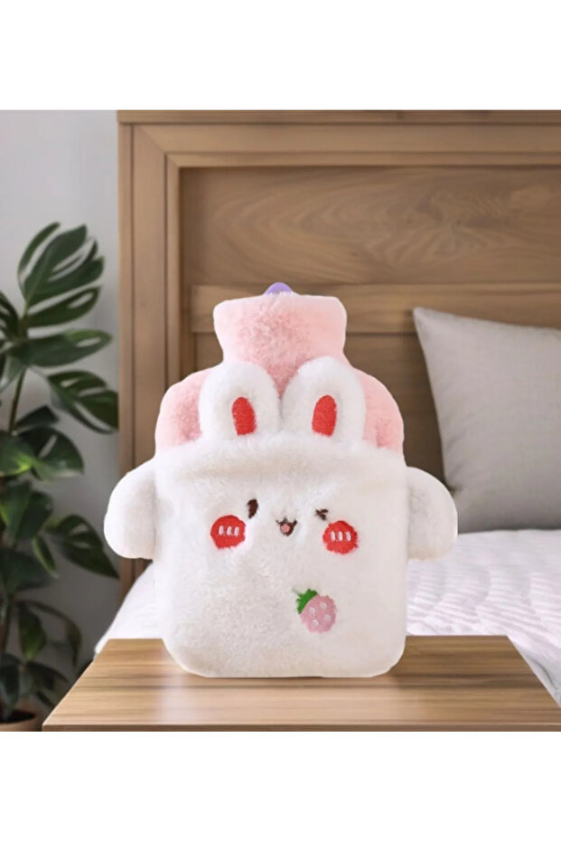 Tavşan Figürlü Yumuşak Peluş Eldivenli Ayak Geçmeli 2000 ml Lik Sıcak Su Torbası - 1