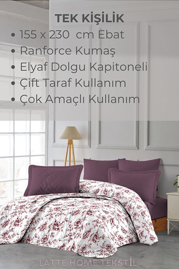 Flat White Tek Kişilik Kapitone Desenli, Çok Amaçlı Yatak Örtüsü, Kanape ve Koltuk Örtüsü 155x230 cm - 2