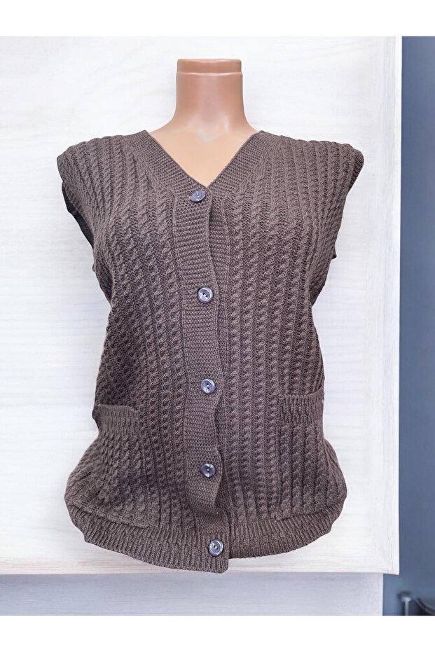 Thick Knitted Hairbraid Model Pocket Knitwear Mother Vest