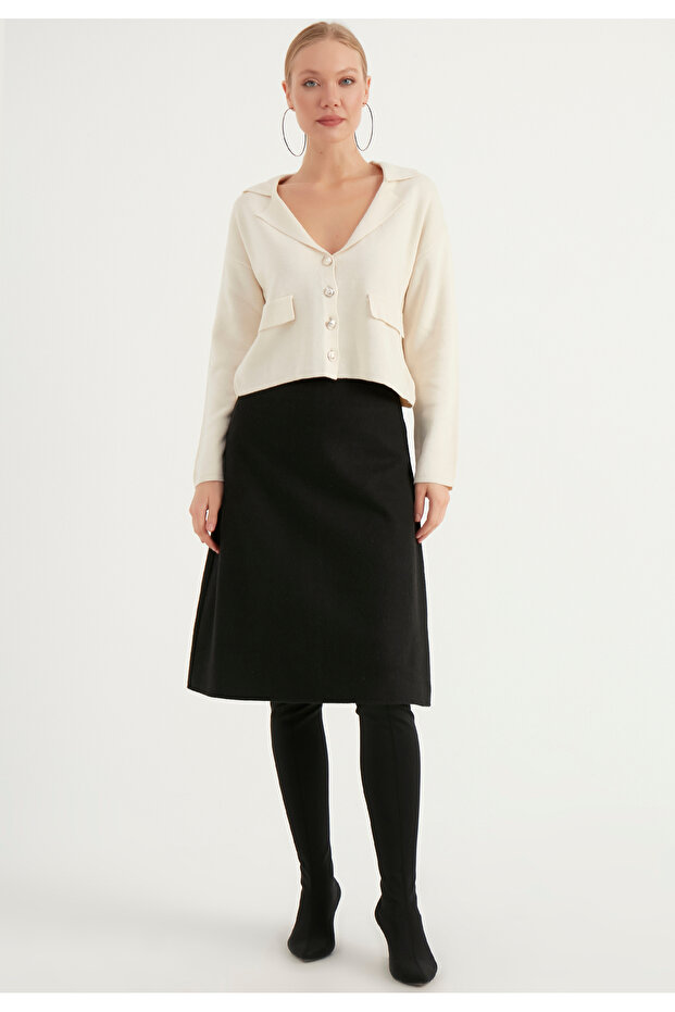 Wool-Looking Midi Skirt - 1