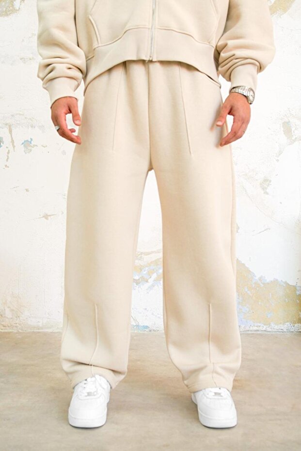 Krémes Cozy Basic redőzött táskás tréningruha - 2