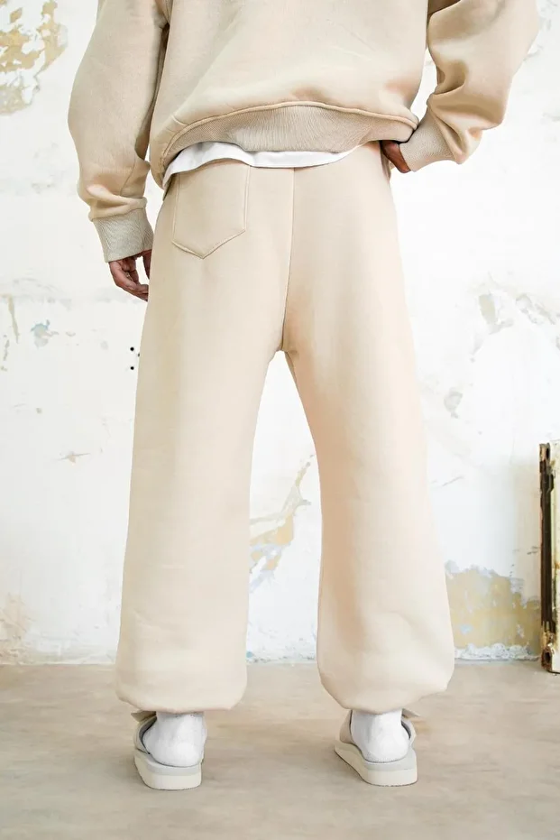Krem Cozy Basic Paça Lastik Oversize Eşofman - 3