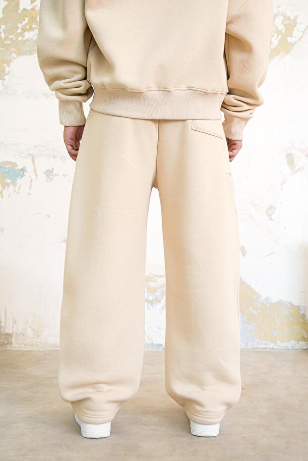 Krémes Cozy Basic redőzött táskás tréningruha - 5