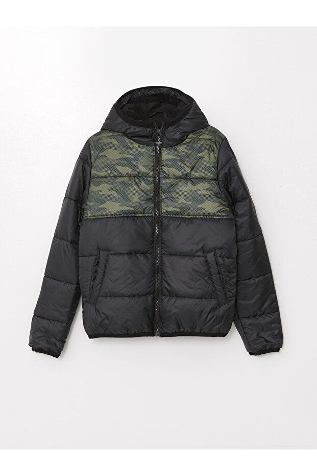 Hooded Camouflage Patterned Boy's Puffer Coat