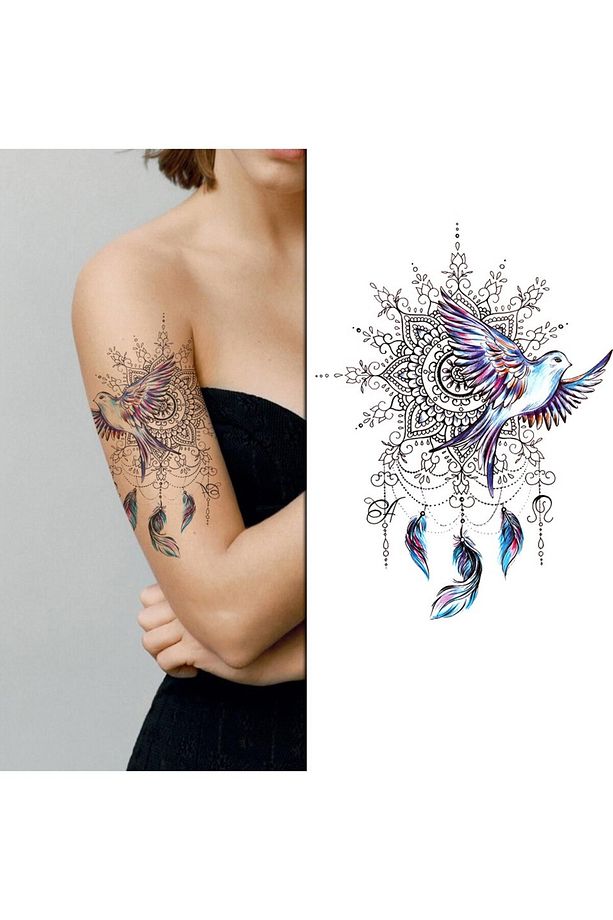 Gerçek Dövme Görünümlü Kuş Modelli 3 Boyutlu Tattoo,  Geçici Dövme - 2